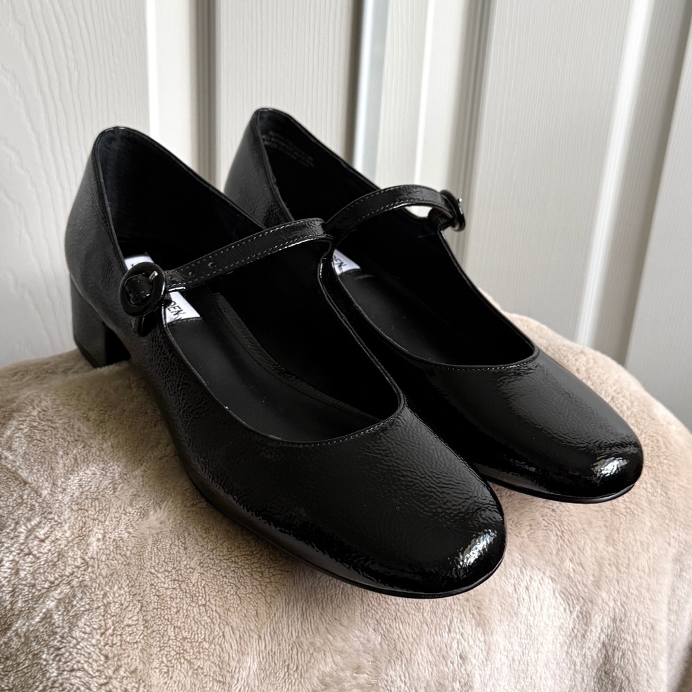 NEW Steve Madden Sessily Patent Leather Mary Jane Loafers Black Sz 9 Block Heel